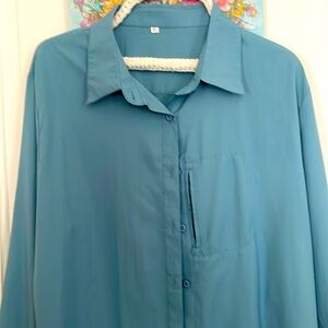 Button-down blouse, 100% polyester brand new shirt aqua blue